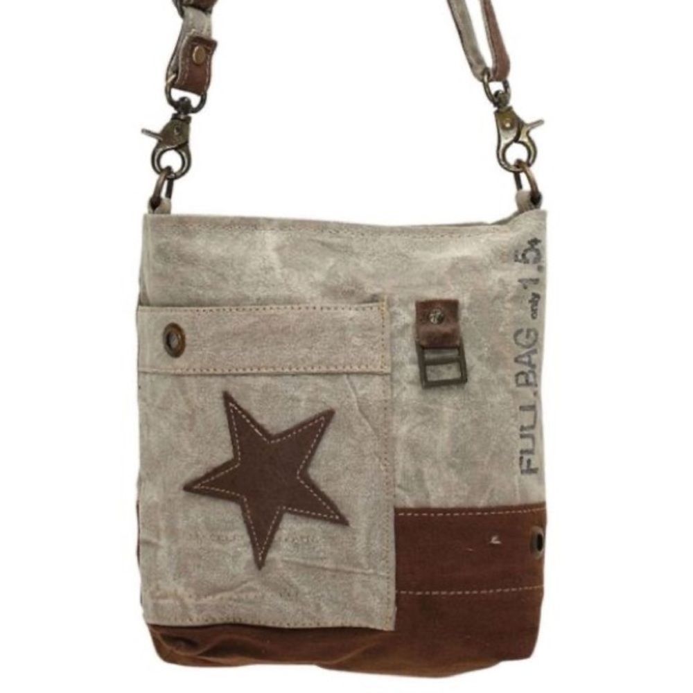 Myra Bags Leather Star Upcycled Canvas Medium Crossbody Bag